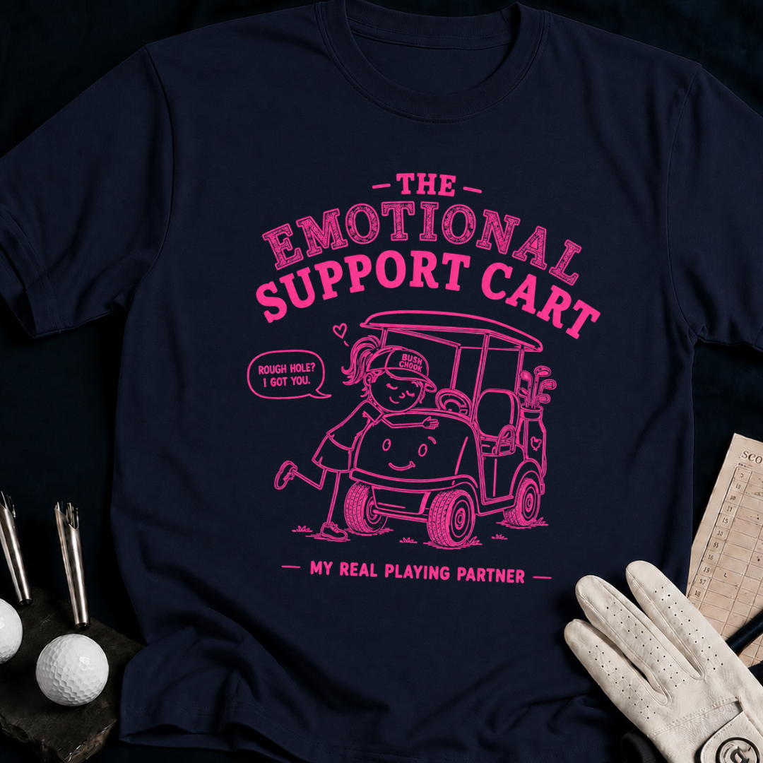 The Emotional Support Cart – funny women's golf t-shirt in Navy | Bad Lies Club