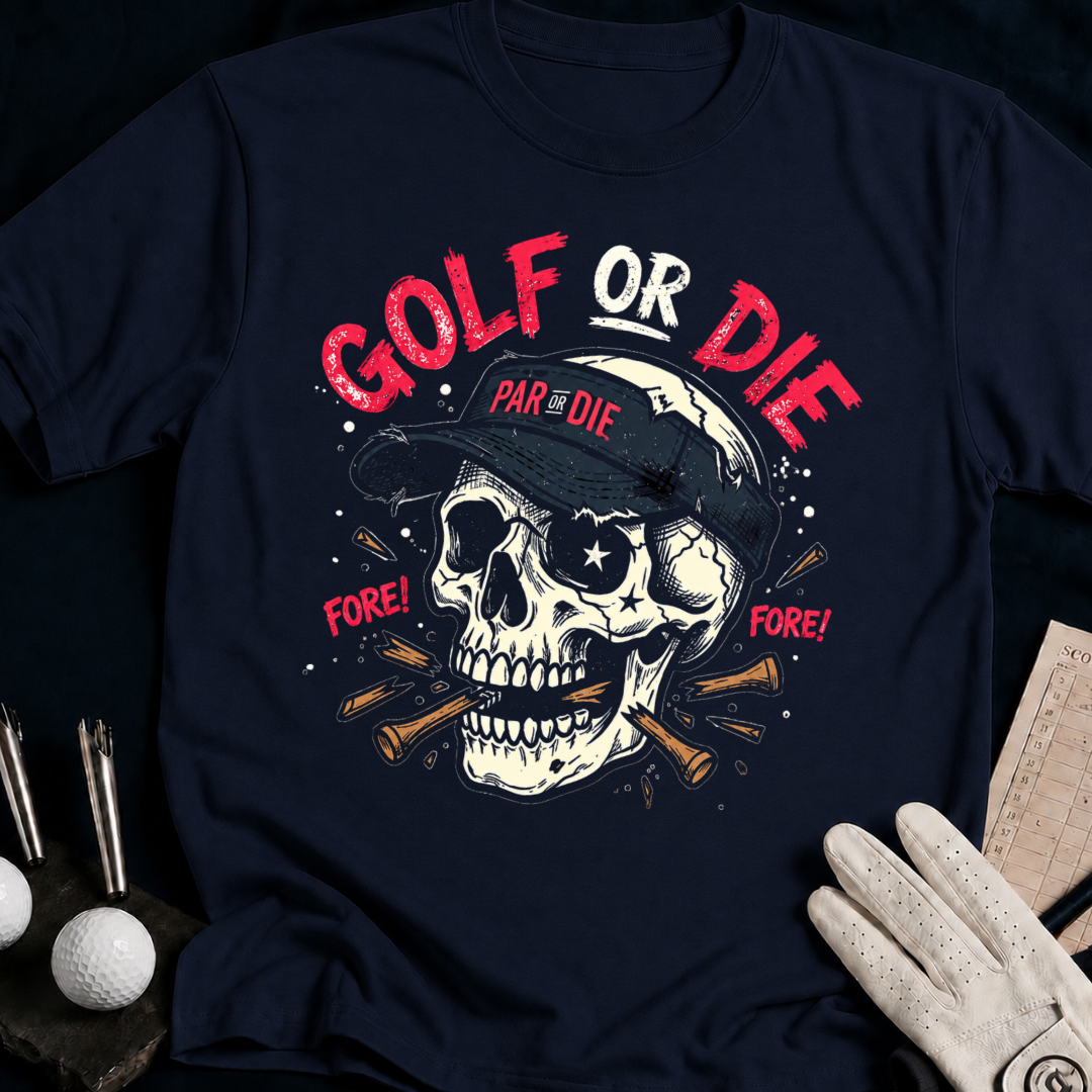 Golf or Die – funny golf t-shirt in Navy | Bad Lies Club