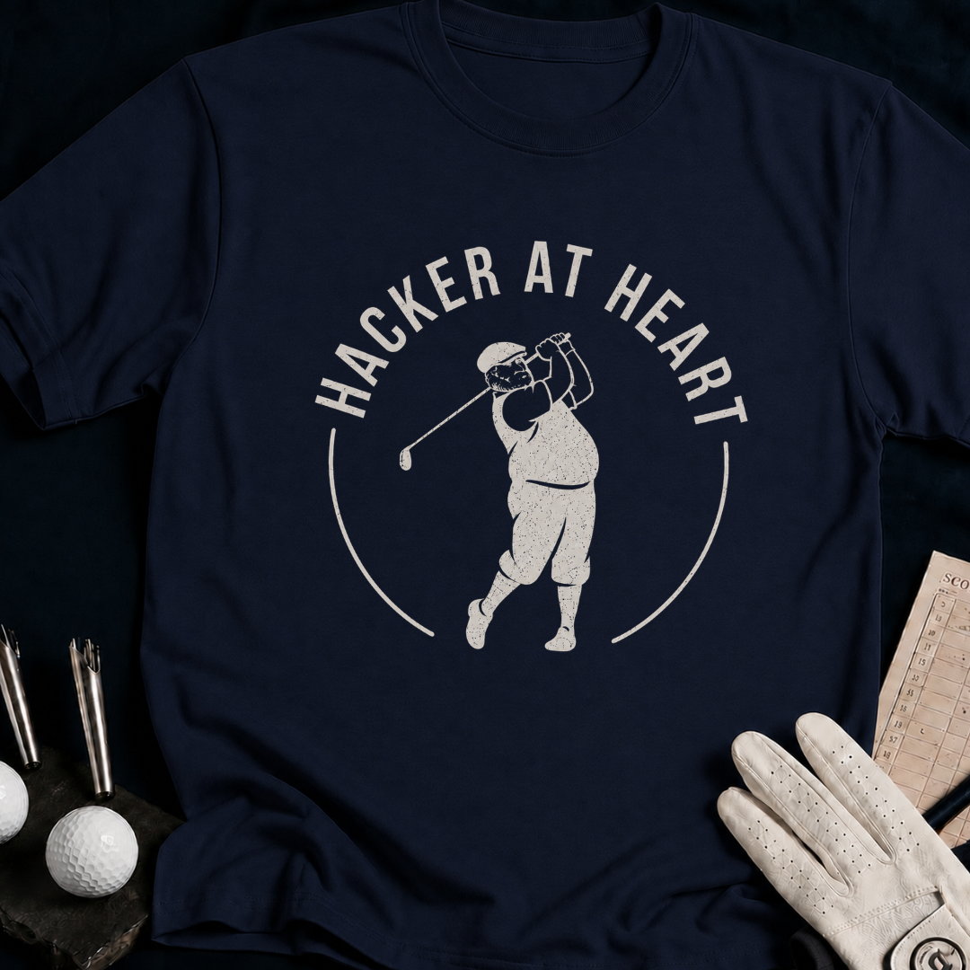 Hacker at Heart – funny golf t-shirt in Navy | Bad Lies Club