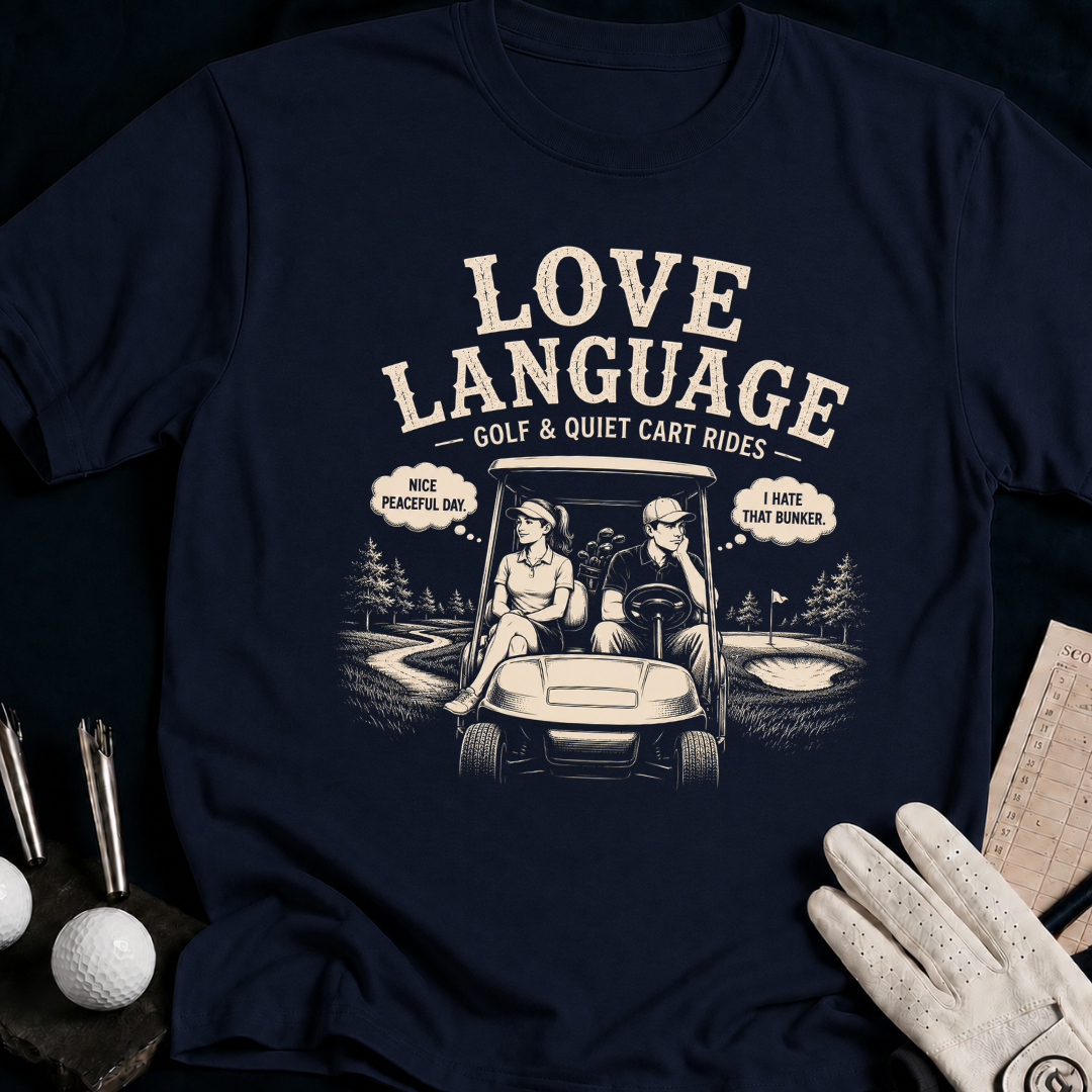 Love Language – funny golf t-shirt in Navy | Bad Lies Club