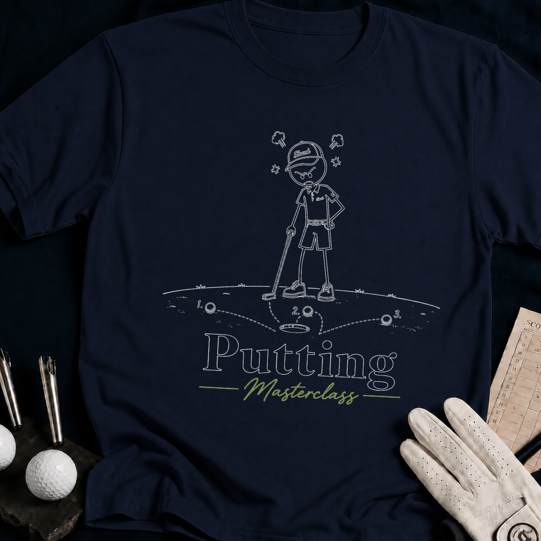 Putting Masterclass – funny golf t-shirt in Navy | Bad Lies Club