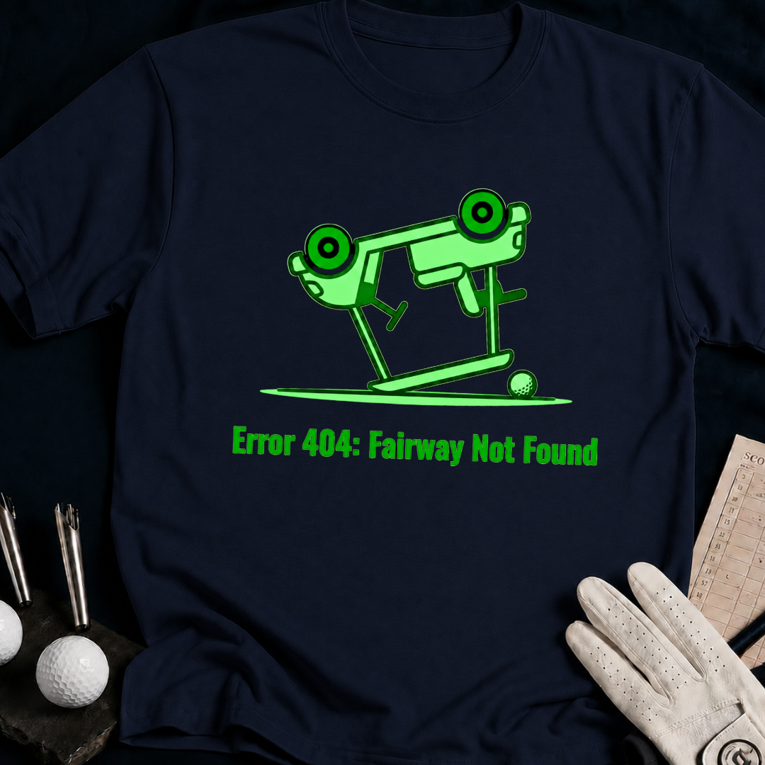 Error404 Fairway Not Found – funny golf t-shirt in Navy | Bad Lies Club