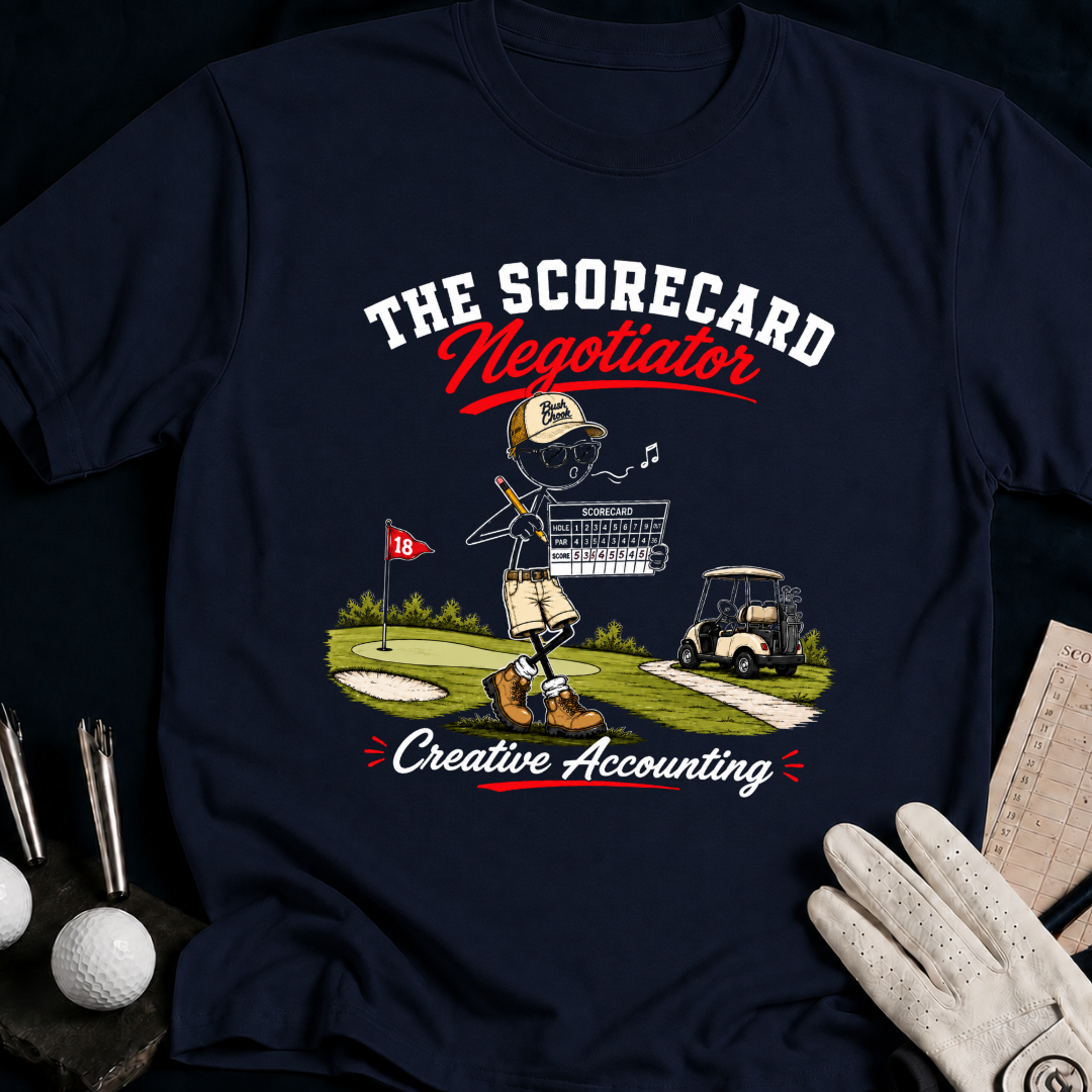 Golf Scorecard Negotiator – funny golf t-shirt in Navy | Bad Lies Club