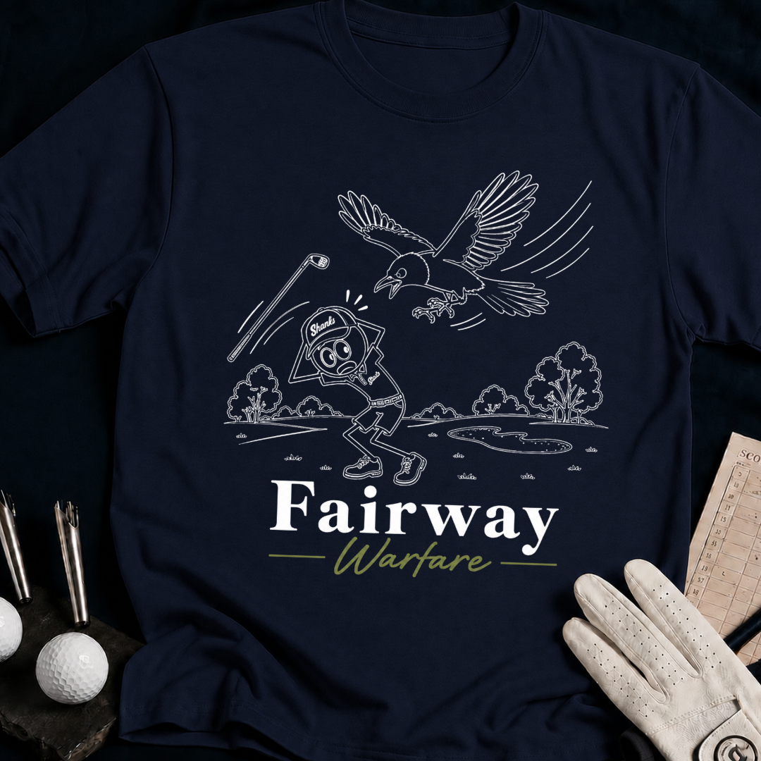 Fairway Warfare – funny golf t-shirt in Navy | Bad Lies Club