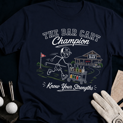 Bar Cart Champion – funny golf t-shirt in Navy | Bad Lies Club