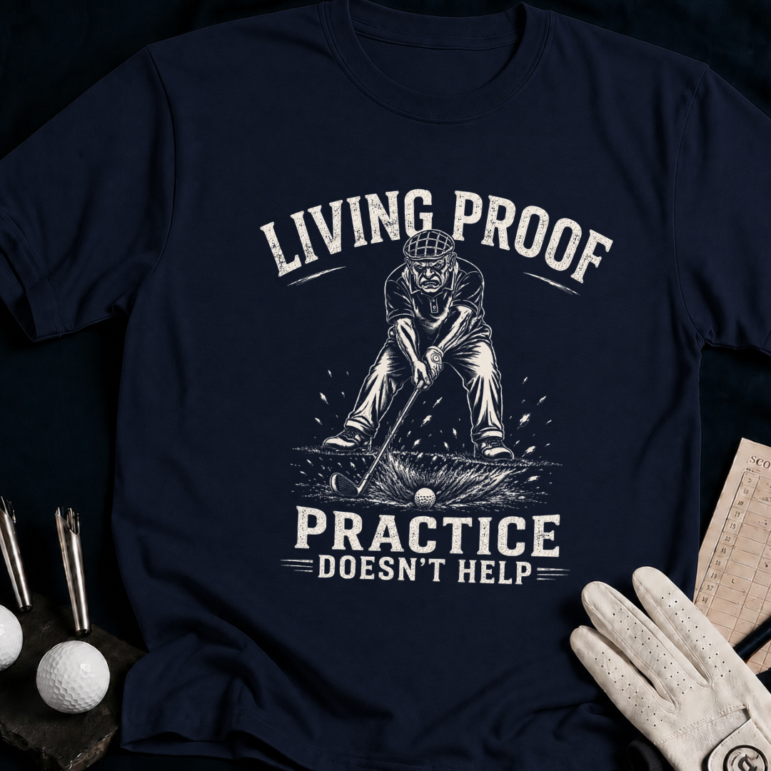 Living Proof – funny golf t-shirt in Navy | Bad Lies Club