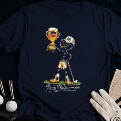 Peak Performance – funny golf t-shirt in Navy | Bad Lies Club