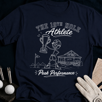 The 19th Hole Athlete – funny golf t-shirt in Navy | Bad Lies Club