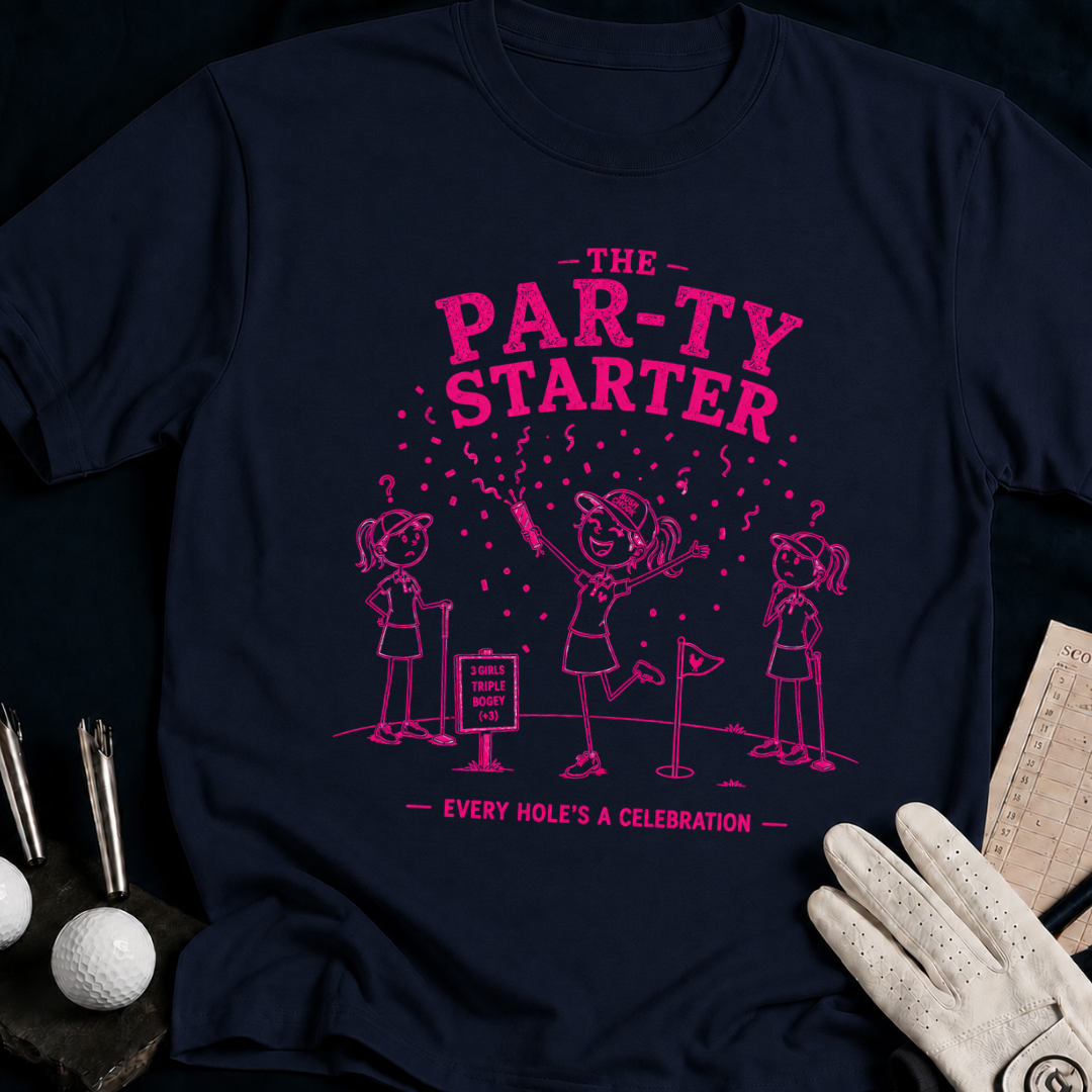 The Party Starter – funny women's golf t-shirt in Navy | Bad Lies Club