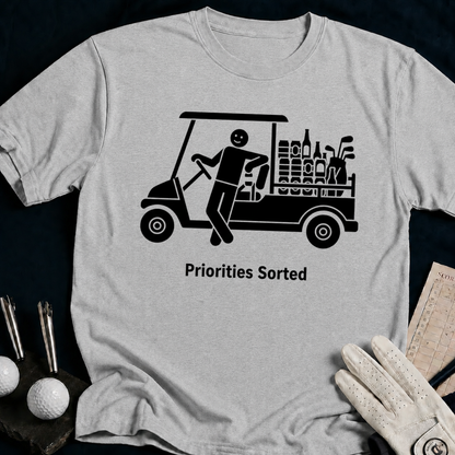 Priorities Sorted – funny golf t-shirt in Sport Grey | Bad Lies Club