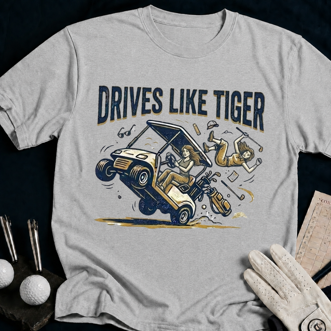 Drives Like A Tiger – funny women's golf t-shirt in Sport Grey | Bad Lies Club