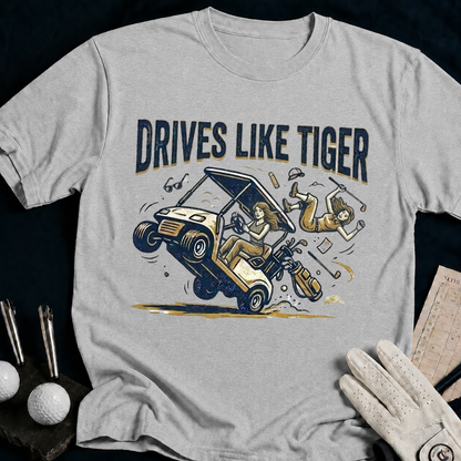 Drives Like A Tiger – funny women's golf t-shirt in Sport Grey | Bad Lies Club
