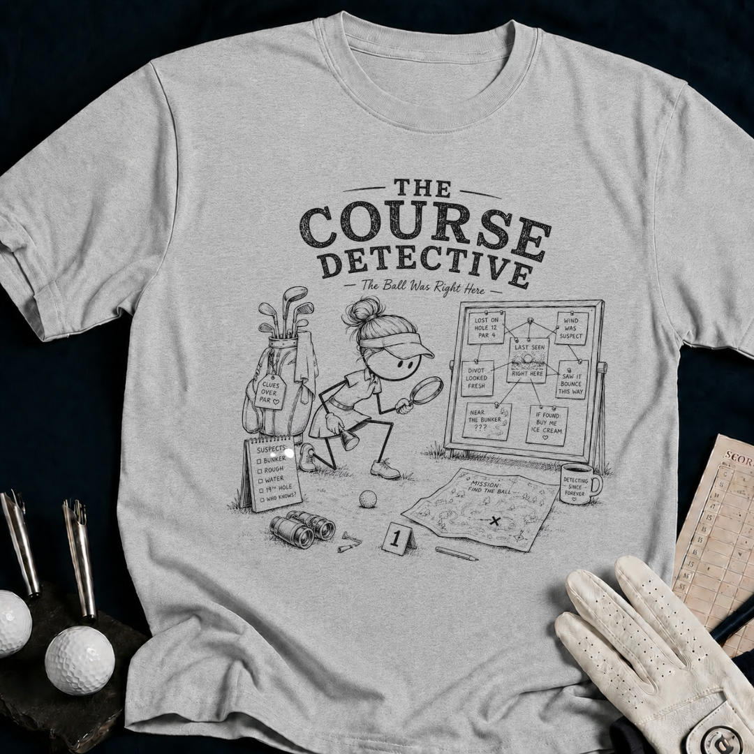The Course Detective – funny women's golf t-shirt in Sport Grey | Bad Lies Club
