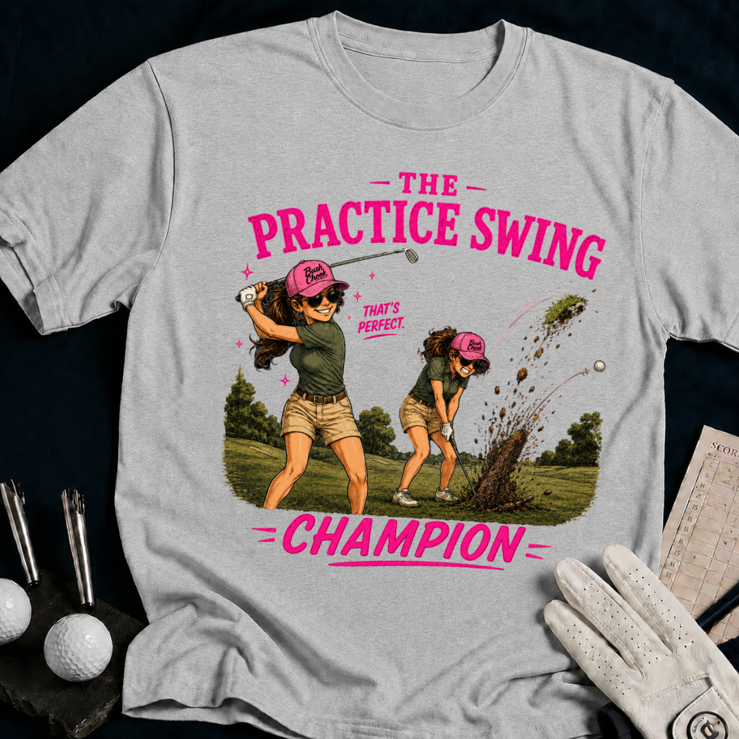 The Practice Swing Champion – funny women's golf t-shirt in Sport Grey | Bad Lies Club