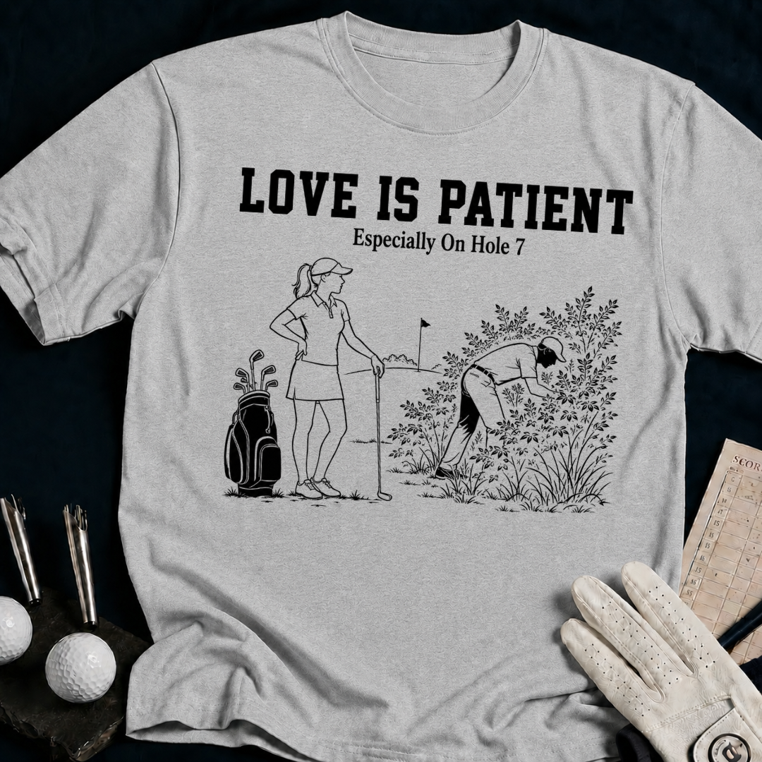 Love Is Patient – funny golf t-shirt in Sport Grey | Bad Lies Club