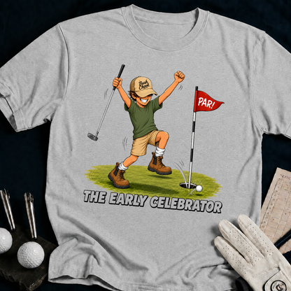 The Early Celebrator – funny golf t-shirt in Sport Grey | Bad Lies Club