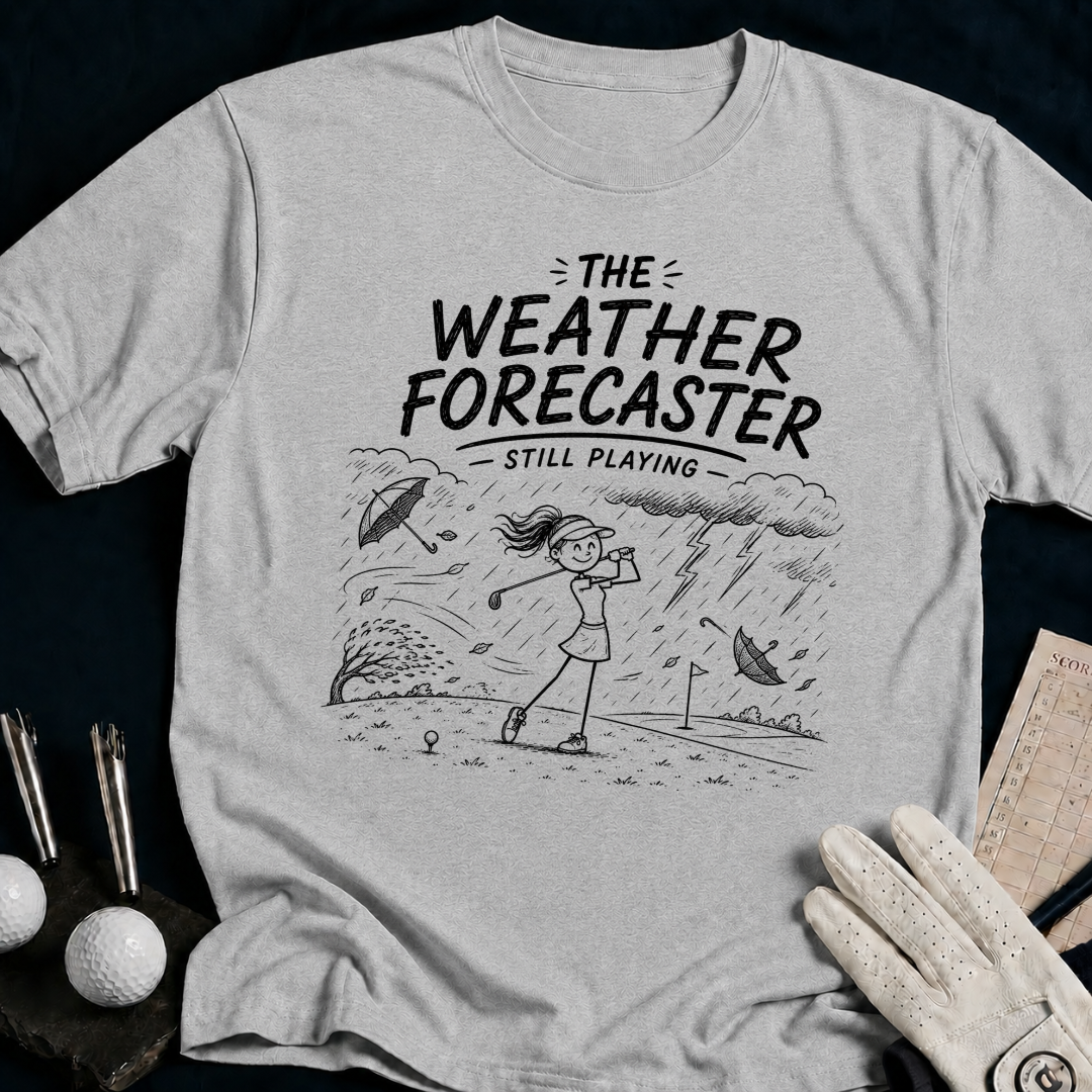 The Weather Forecaster – funny women's golf t-shirt in Sport Grey | Bad Lies Club