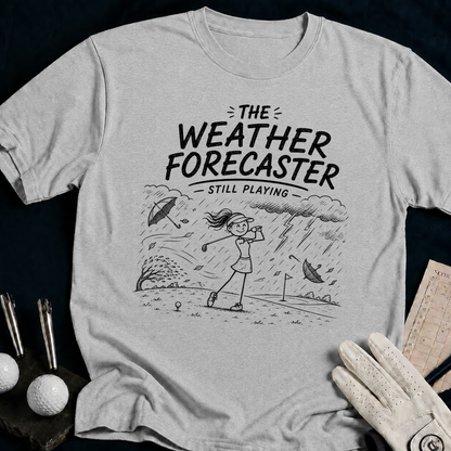 The Weather Forecaster – funny women's golf t-shirt in Sport Grey | Bad Lies Club