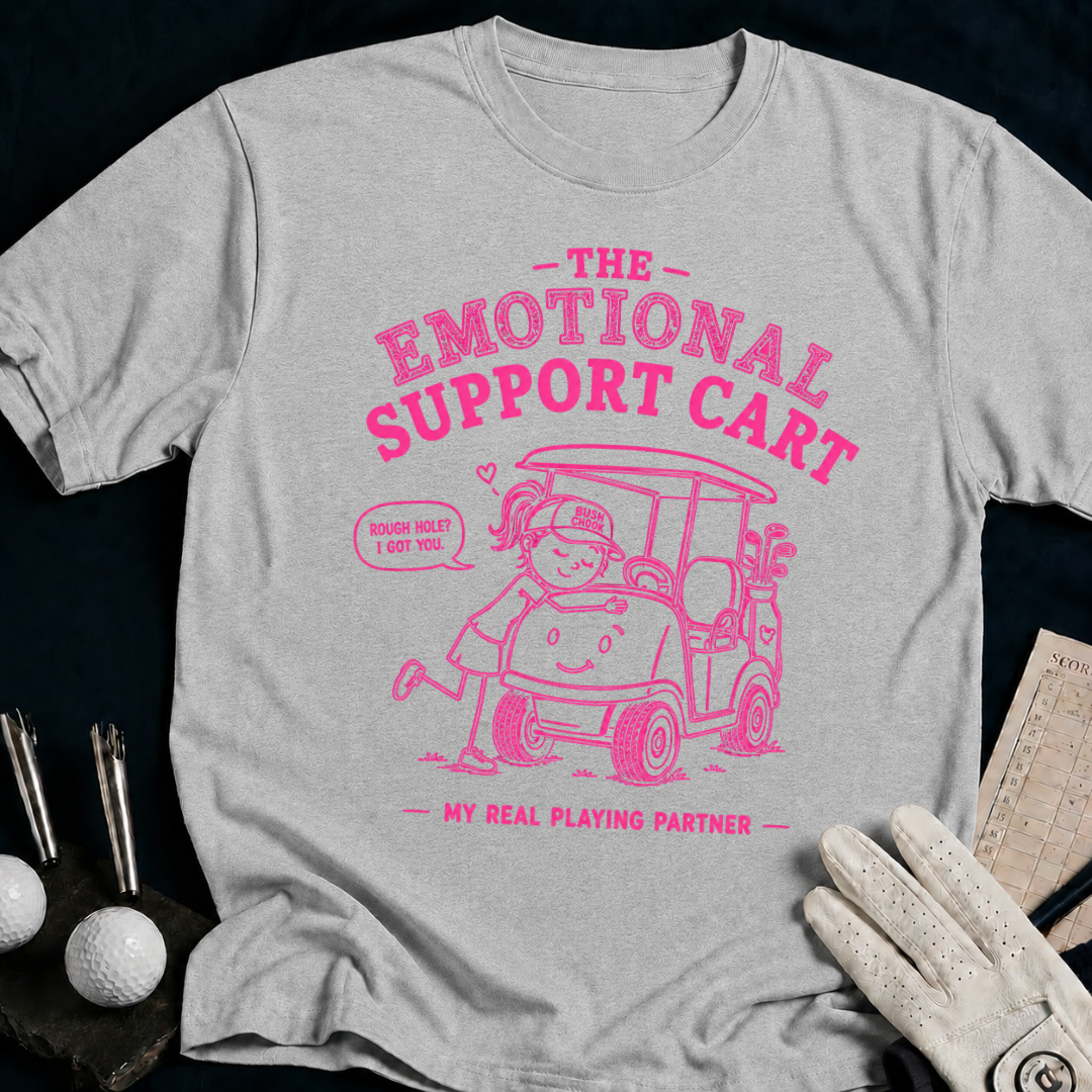The Emotional Support Cart – funny women's golf t-shirt in Sport Grey | Bad Lies Club