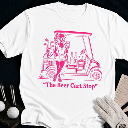 The Beer Cart Stop – funny women's golf t-shirt in White | Bad Lies Club
