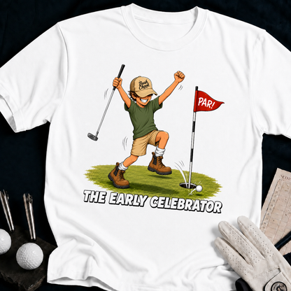 The Early Celebrator – funny golf t-shirt in White | Bad Lies Club