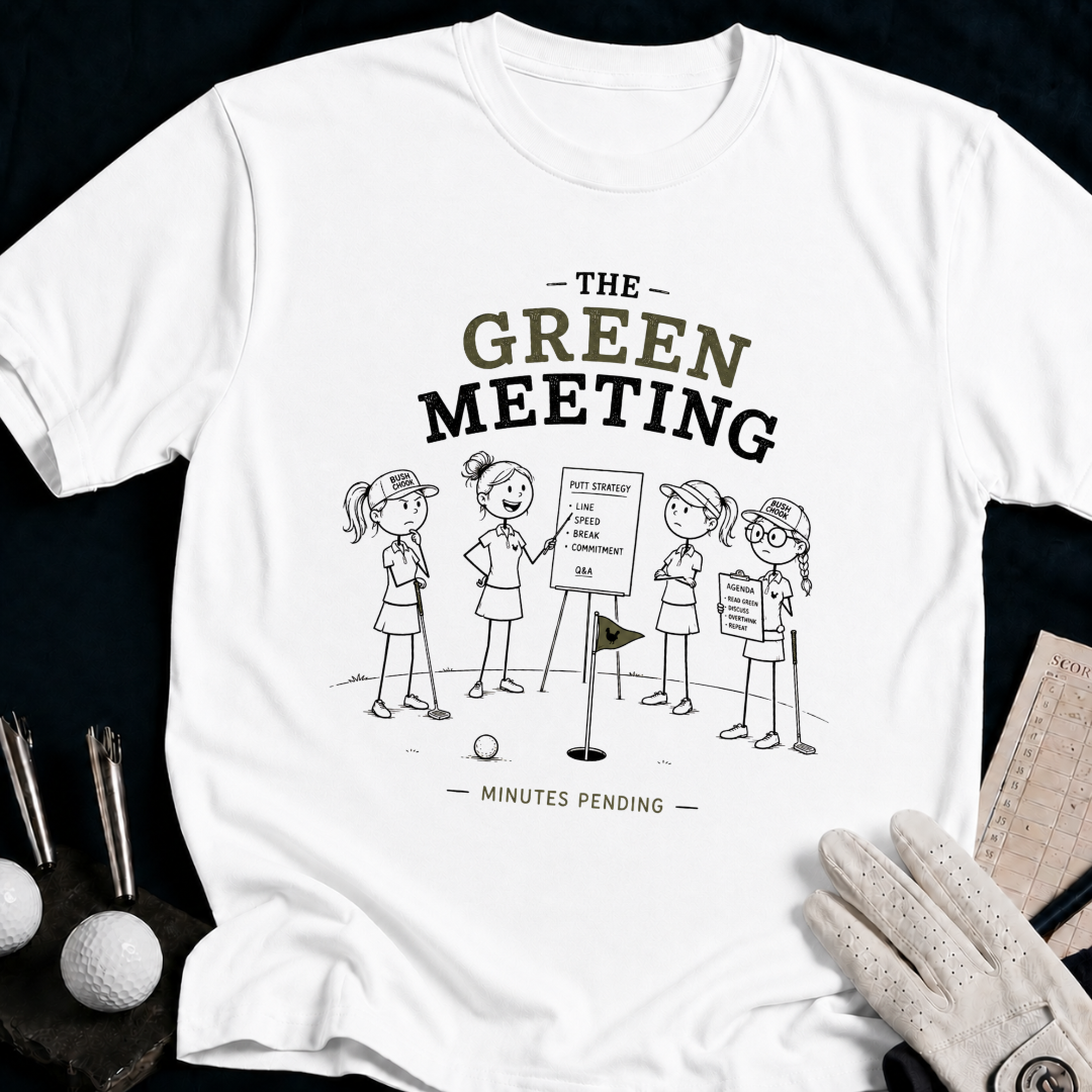 The Green Meeting – funny women's golf t-shirt in White | Bad Lies Club