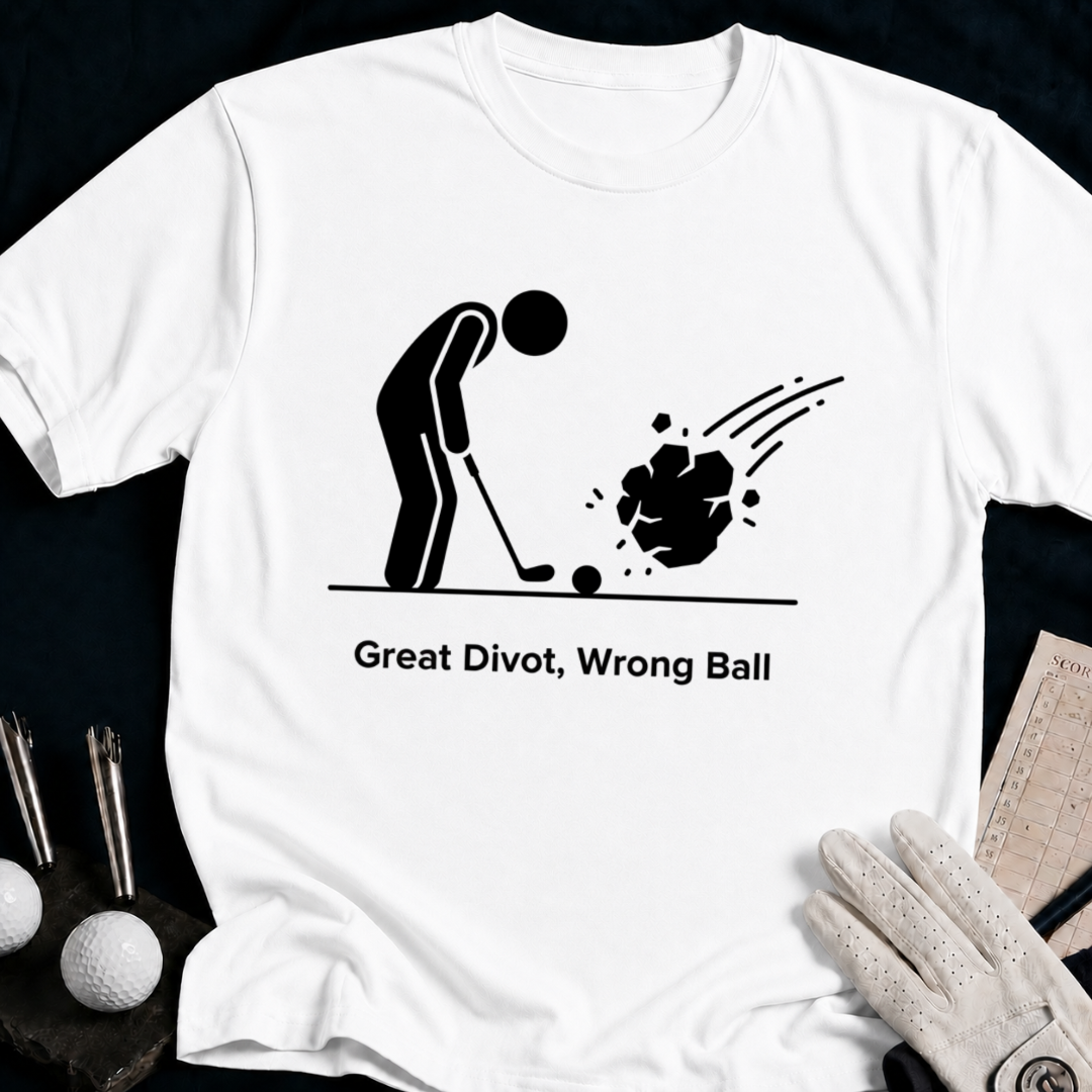 Great Divot, Wrong Ball – funny golf t-shirt in White | Bad Lies Club