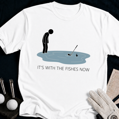 I’m With The Fishies Now – funny golf t-shirt in White | Bad Lies Club
