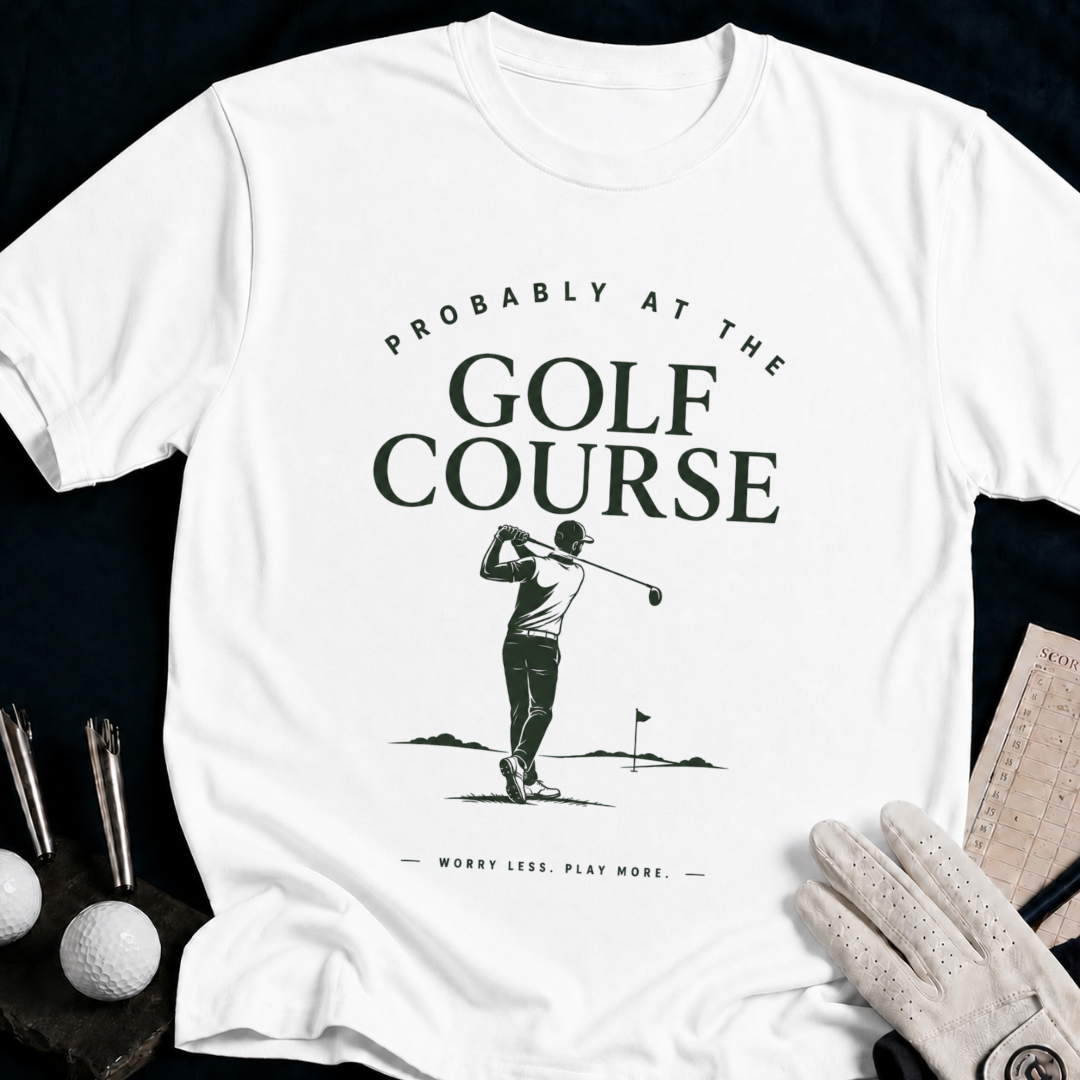 Probably at the Golf Course – funny golf t-shirt in White | Bad Lies Club