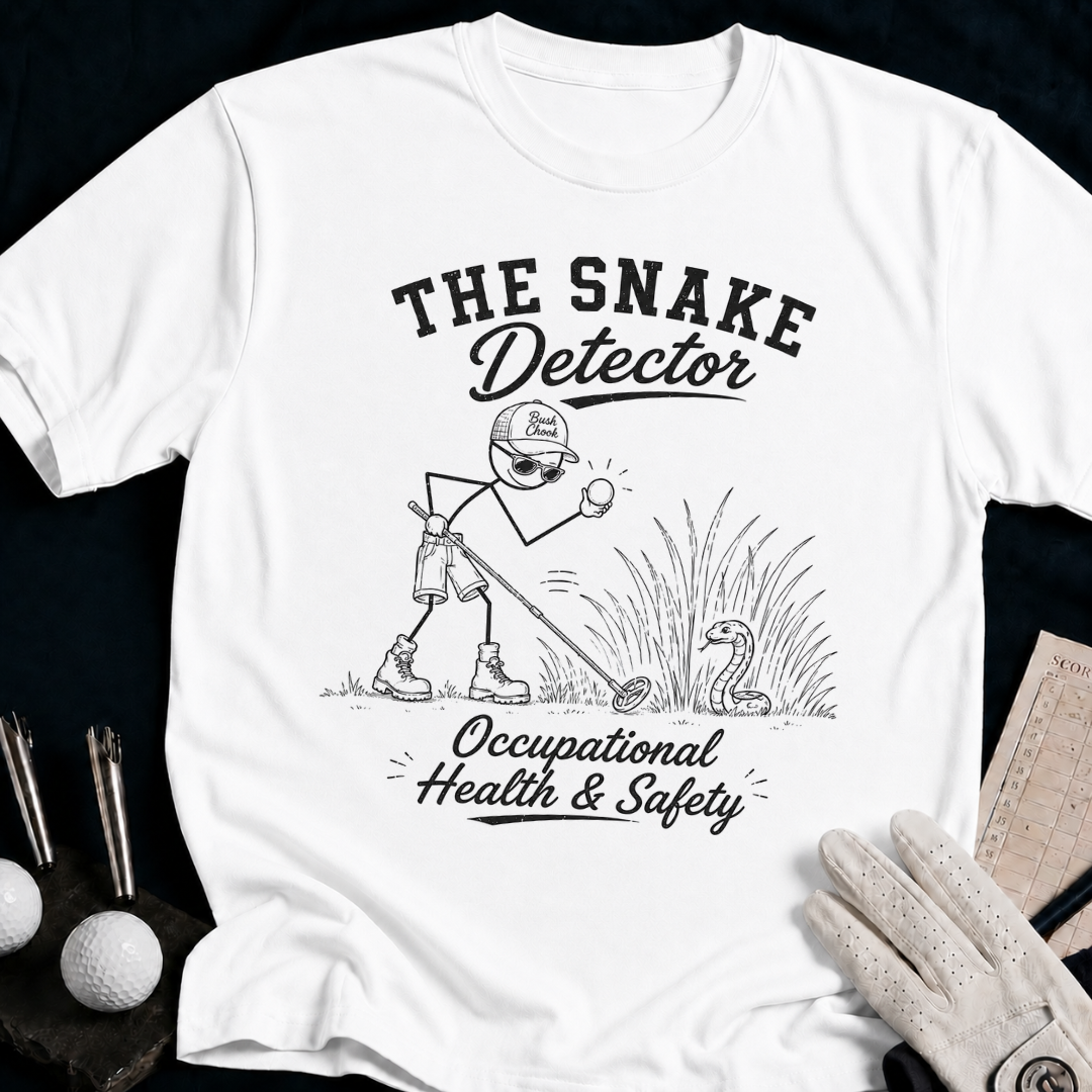 The Snake Detector – funny golf t-shirt in White | Bad Lies Club
