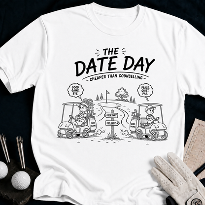 Cheaper Than Counselling – funny golf t-shirt in White | Bad Lies Club