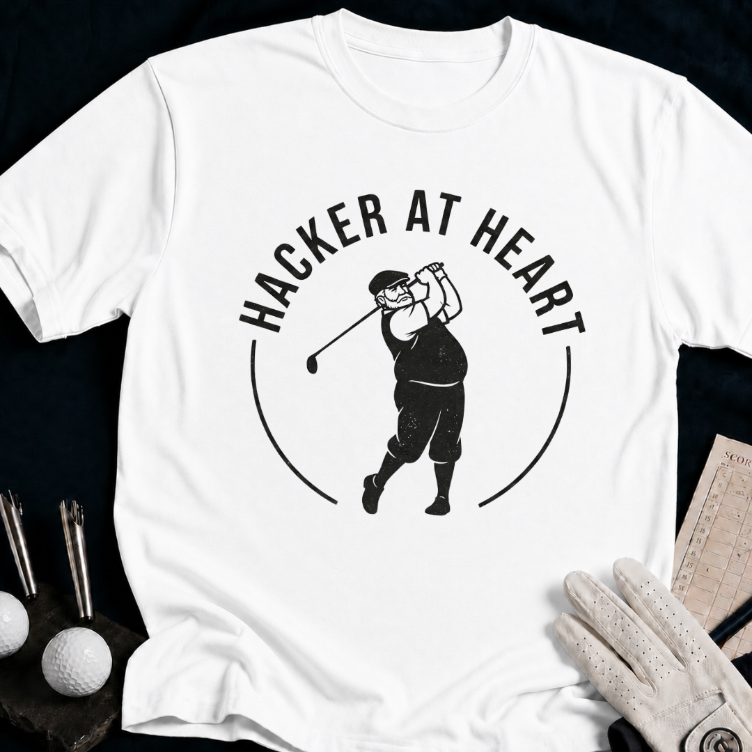 Hacker at Heart – funny golf t-shirt in White | Bad Lies Club
