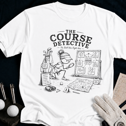 The Course Detective – funny women's golf t-shirt in White | Bad Lies Club