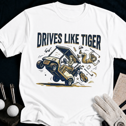Drives Like A Tiger – funny women's golf t-shirt in White | Bad Lies Club