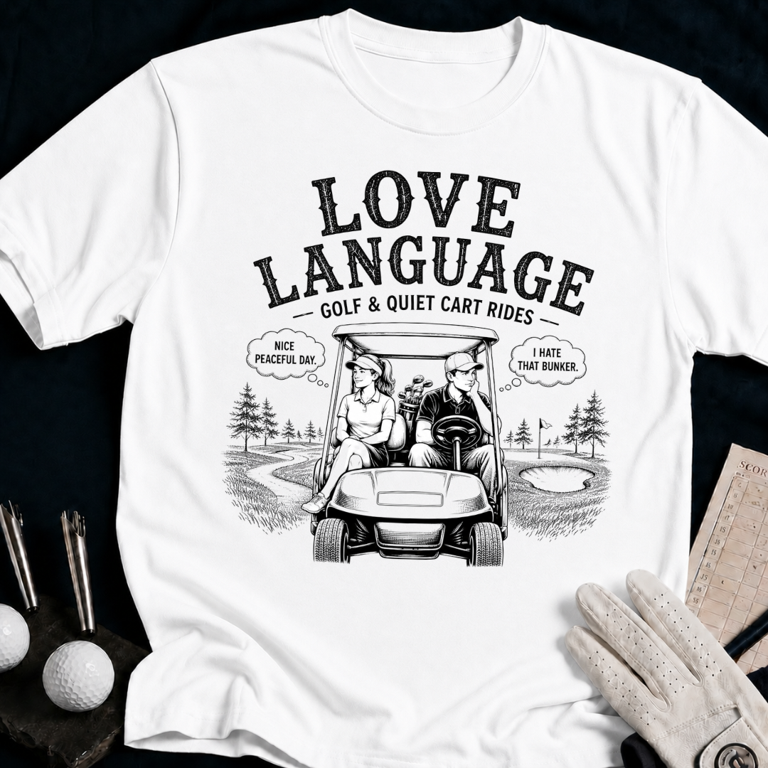 Love Language – funny golf t-shirt in White | Bad Lies Club