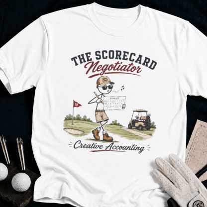 Golf Scorecard Negotiator – funny golf t-shirt in White | Bad Lies Club