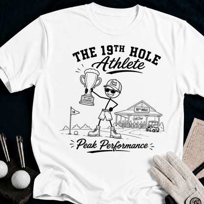 The 19th Hole Athlete – funny golf t-shirt in White | Bad Lies Club