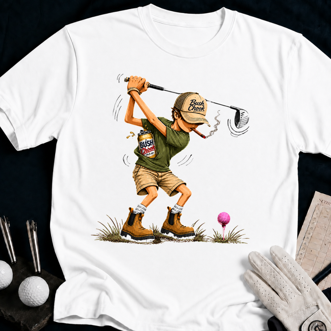 Bush Chook – funny golf t-shirt in White | Bad Lies Club